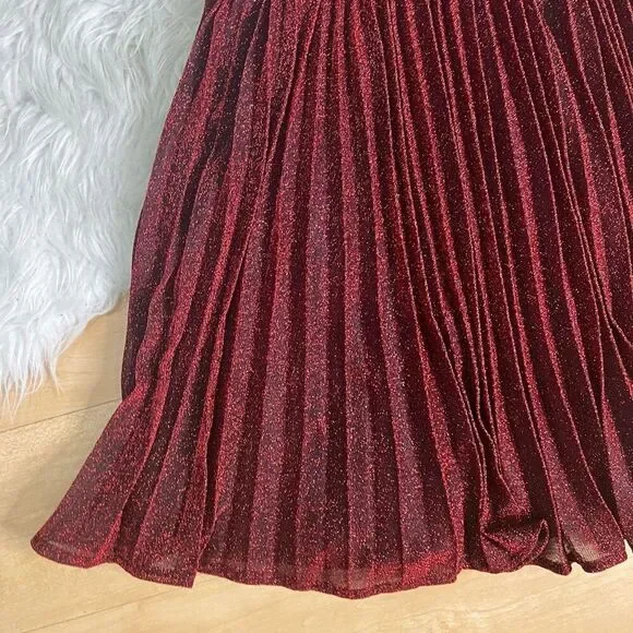 Lulus Shine Tonight Red Sparkly Pleated Skater Dress - Picture 6 of 12